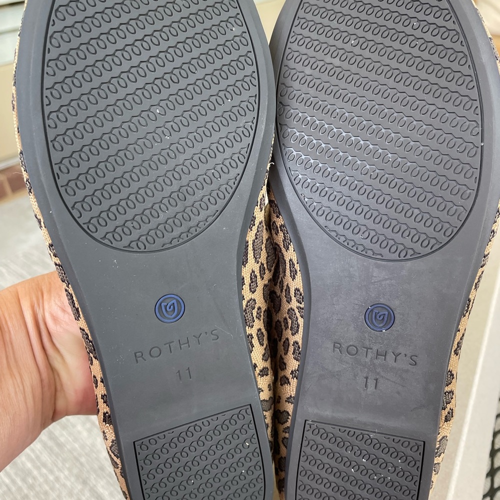 Rothy's Leopard Print Flats in Tan and Black with Blue Trim - Picture 4 of 5